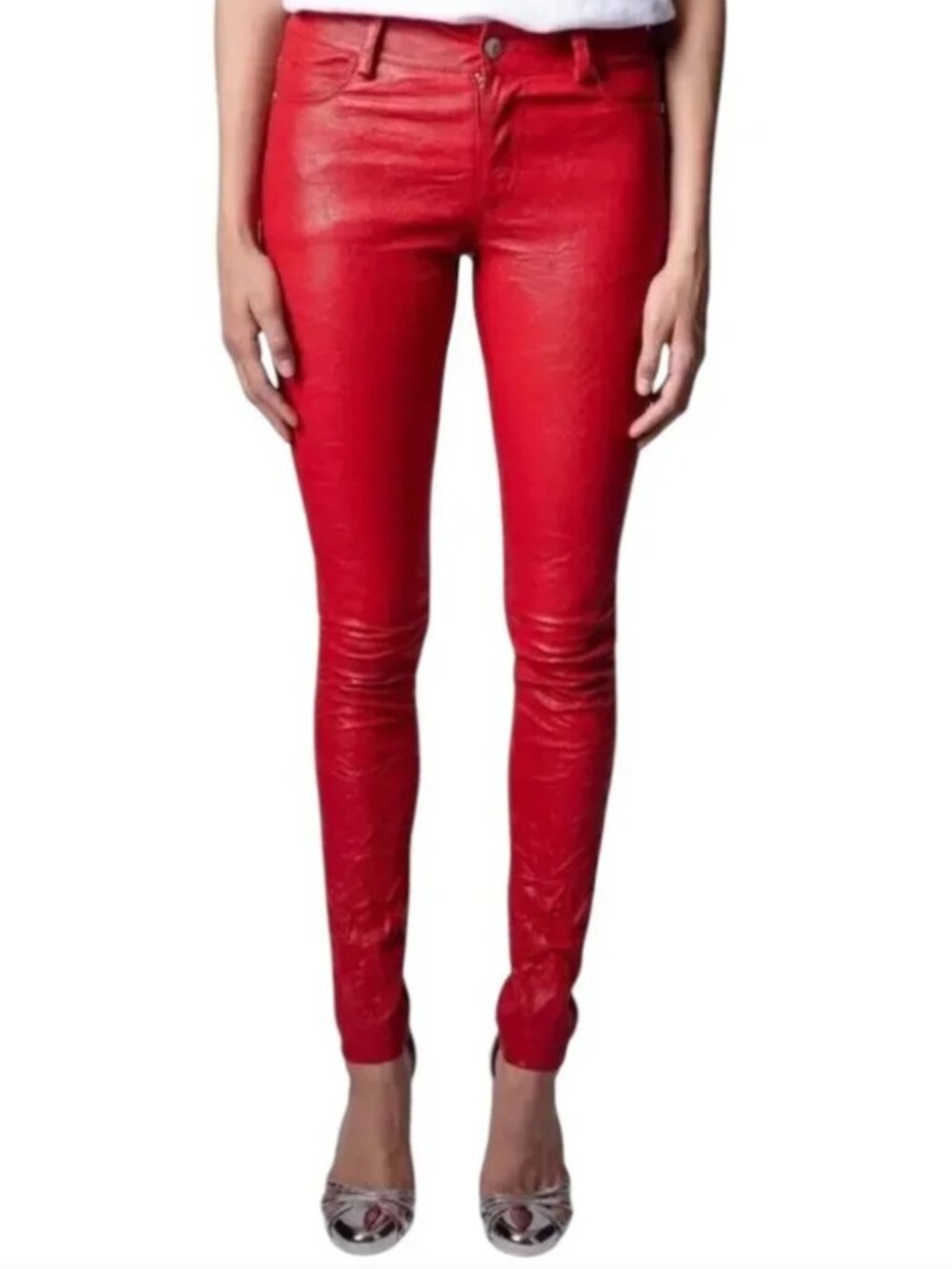 AG Adriano Goldschmied The Farrah Skinny High-Rise Ankle Coated Jeans – Red – Si